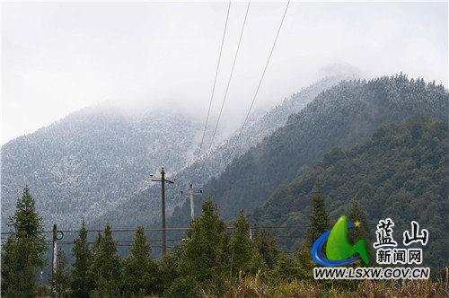 2月23日，蓝山县境内南岭山脉，大雪“定点”落在了海拔较高、风口所在的山头，有如披上了银甲的战神。白皑皑的山尖与青松翠柏交相辉映，形成了独特的南岭雪韵。