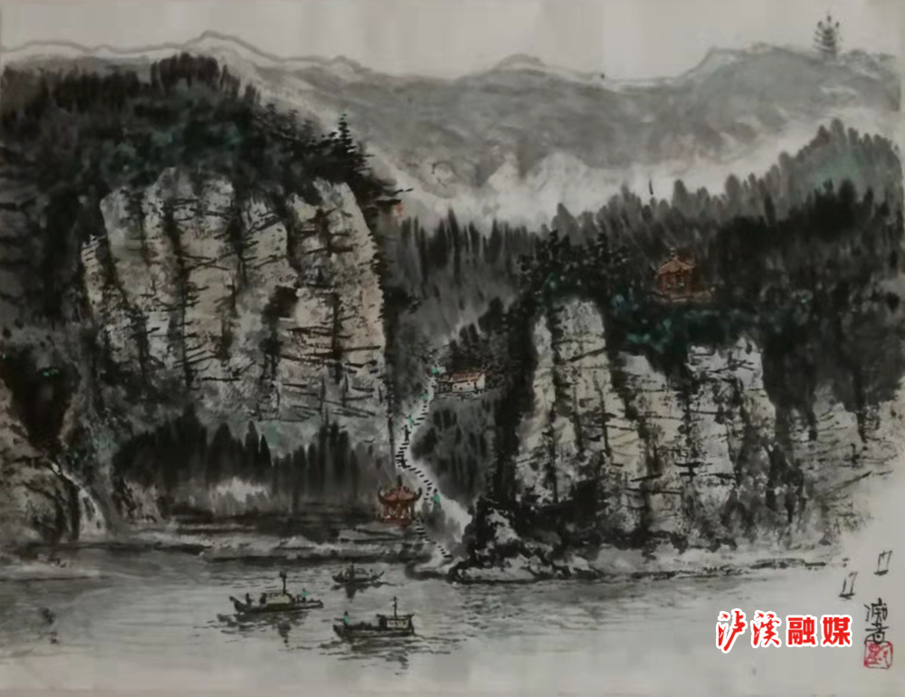 国画《渡者》作者：刘明生
刘明生，湖南省中老年书画协会会员，省级非物质文化遗产《傩面具》州级代表性传承人。